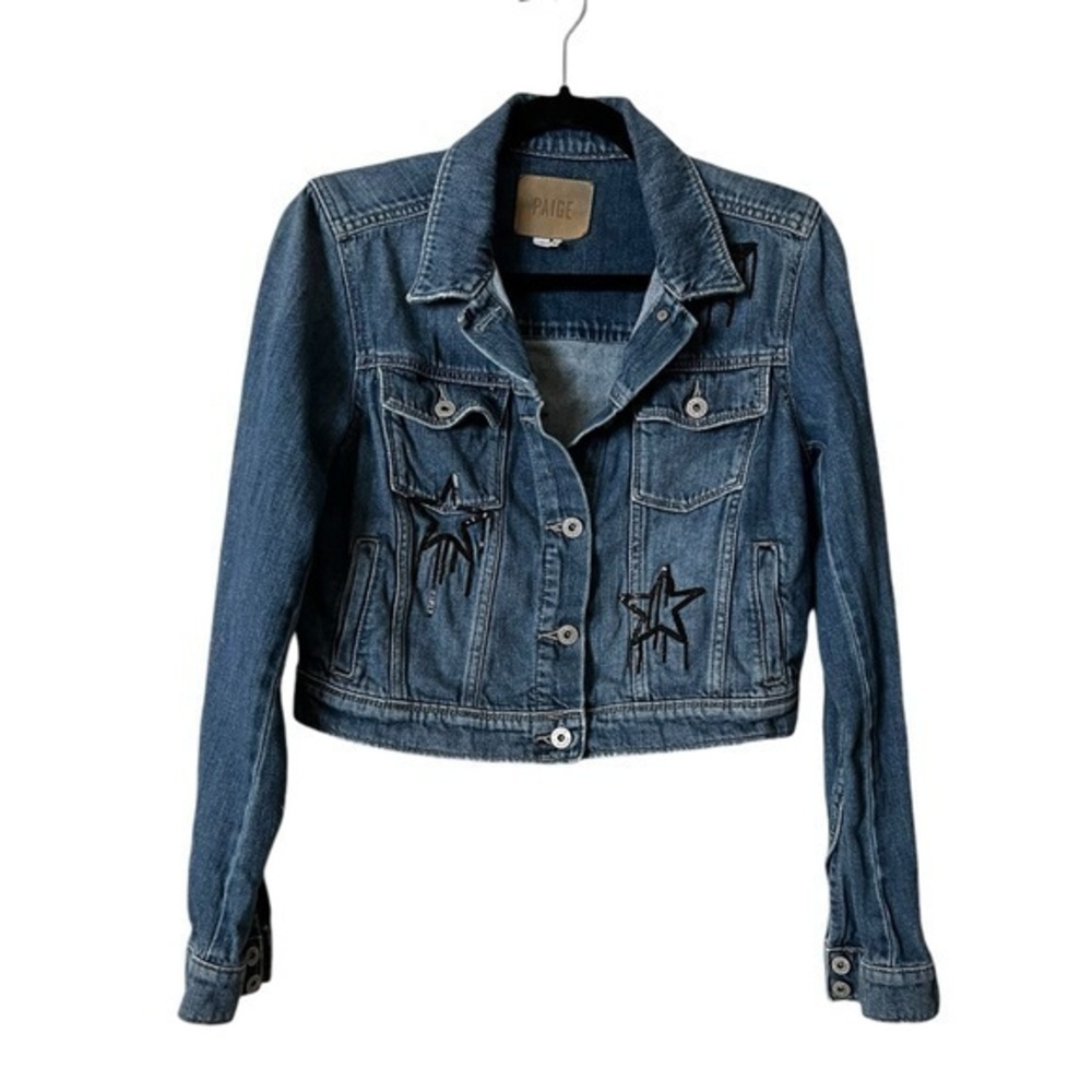 PAIGE Vivienne Dripping Sequin Stars Jean Jacket